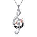 wholesale 925 Sterling Silver Musical Note Pendant Necklace with Cubic Zirconia and Rose Gold Accents-0-0