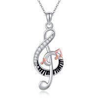 wholesale 925 Sterling Silver Musical Note Pendant Necklace with Cubic Zirconia and Rose Gold Accents-piano