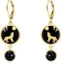 wholesale 925 Sterling Silver Gold Plated Black Onyx Howling Wolf Dangle Earrings-0-0