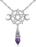 wholesale 925 Sterling Silver Purple Crystal Pentagram Triple Moon Goddess Pendant Necklace Wiccan Witchcraft s for Her-0-0