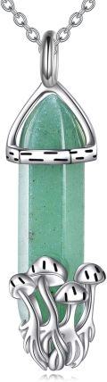 wholesale 925 Sterling Silver Green Agate Crystal Mushroom Pendant Necklace for Women's Gifts-0-0