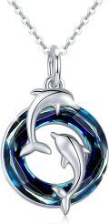 wholesale 925 Sterling Silver Dolphin Necklace with Blue Crystal Mothers Day Gifts for Women-0-0