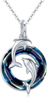 wholesale 925 Sterling Silver Dolphin Necklace with Blue Crystal Mothers Day Gifts for Women-Blue Crystal Dolphin Necklace