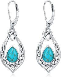 wholesale Sterling Silver 8 6mm Simulated Birthstone Celtic Knot Dangle Earrings-Turquoise