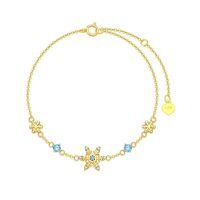 wholesale 14k Gold Blue Topaz Snowflake Bracelet-Snowflake 14k yellow gold