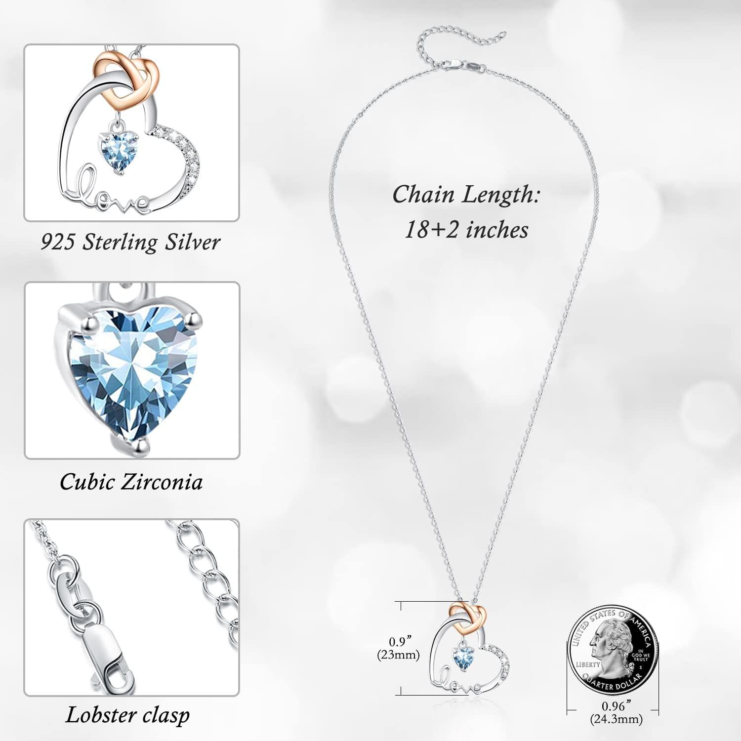 Sterling Silver Birthstone Heart Necklace Pendant for Women-0-4