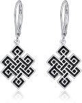 wholesale 925 Sterling Silver Celtic Knot Drop Earrings Black Enamel Hypoallergenic  for Women Girls 2 Long-0-0