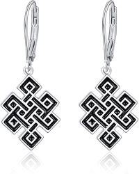 wholesale 925 Sterling Silver Celtic Knot Drop Earrings Black Enamel Hypoallergenic  for Women Girls 2 Long-Celtic Earrings-3