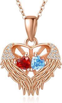 wholesale Sterling Silver 2 Birthstones Angel Wings Necklace for Women-01-12-Jan-Dec