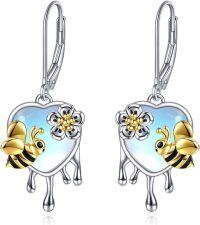 wholesale 925 Sterling Silver Heart-Shaped Flower and Honeybee Drop Earrings for Women & Girls-Bee Earrings