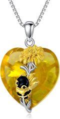 wholesale 925 Sterling Silver Heart-Shaped Citrine Sunflower Pendant Necklace with Bee Charm Gift for Her-0-0