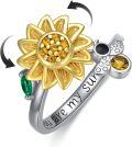 wholesale 925 Sterling Silver Sunflower Rose Spinner Ring for Women Adjustable Anxiety Fidget Jewelry Gift-0-0