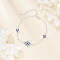 wholesale 925 Sterling Silver Evil Eye Bracelet for Women Graduation Link Jewelry with Blue and White CZ Stones-0-2