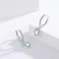 wholesale 925 Sterling Silver Heart-Shaped Moonstone & Cubic Zirconia Huggie Hoops with Blue Stone Drops for Women Girls  4cm Long-0-1