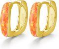 wholesale 925 Sterling Silver & Yellow Gold-Plated Orange Fire Opal Huggie Hoop Earrings for Women-0-0