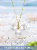 TOUPOP 14K Gold Pearl Necklace with Bow Heart Dolphin Pendant-0-4