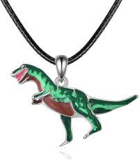 wholesale 925 Sterling Silver Green & Brown T-Rex Dinosaur Pendant Necklace for Kids Boys Girls Gifts-Boy