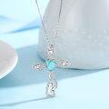 wholesale 925 Sterling Silver Heart-Shaped Turquoise and Cubic Zirconia Cross Pendant Necklace for Women & Girls-0-2