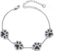 wholesale 925 Sterling Silver Black Crystal Dog Paw Print Charm Bracelet for Women-Paw Print
