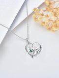 wholesale 925 Sterling Silver Koala Family Green Crystal Heart Pendant Necklace Gifts for Women Girls Sis-0-5