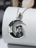 wholesale 925 Sterling Silver Crescent Moon Skull Graduation Cap Pendant Necklace-0-3