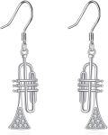 wholesale 925 Sterling Silver Trumpet Shape Dangle Earrings with Cubic Zirconia Stones - Musician's Gift for Her-0-0