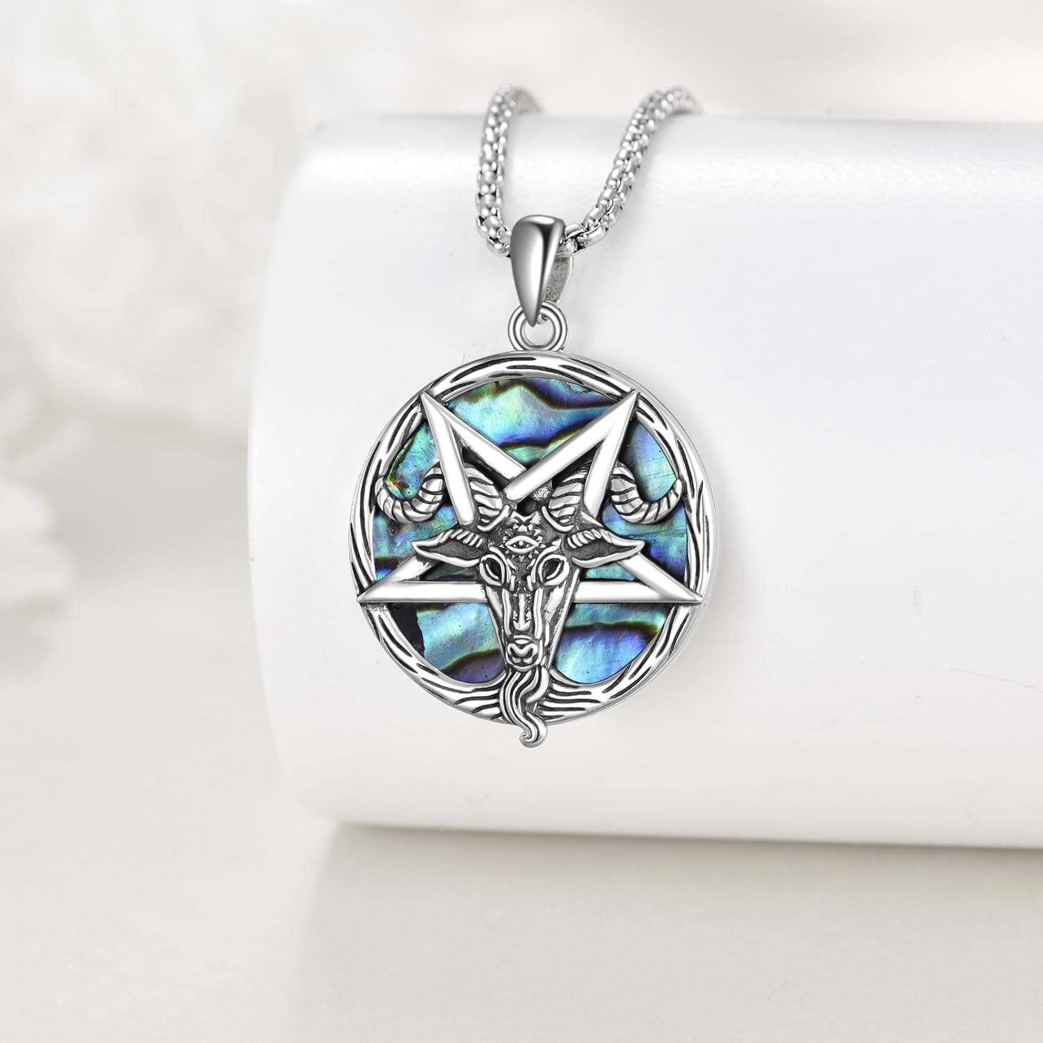  Sterling Silver Satanic Goat Head Pendant w Inverted Pentagram -0-4