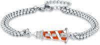 wholesale 925 Sterling Silver Red Enamel Light House Charm Bracelet for Women Travel Friendship Graduation Gift Jewelry-Red