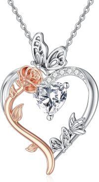 wholesale TOUPOP April Birthstone Necklace 925 Sterling Silver Rose Heart Diamond Necklace Heart Butterfly Pendant Necklace Jewelry Anniversary Birthday Christmas Gifts For Women Her Wife Girlfriend Mom -undefined
