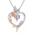 TOUPOP Sterling Silver Diamond April Birthstone Rose Heart Butterfly Pendant Necklace-0-0