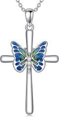 wholesale 925 Sterling Silver Cross with Blue Enamel Butterfly Pendant Necklace for Women-0-0