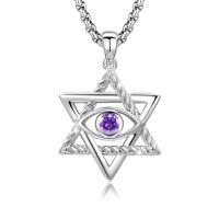 wholesale 925 Sterling Silver Star Of David Pendant With Green Eye Design-A2-Feburary