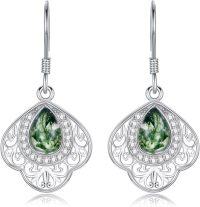 wholesale 925 Sterling Silver Green Moss Agate Teardrop Dangle Earrings with CZ Accents-Moss Agate Filigree