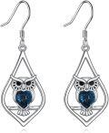 wholesale 925 Sterling Silver Owl Teardrop Dangle Earrings with Blue Crystal for Women Gothic  4cm Long-0-0