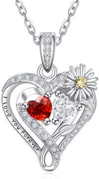 wholesale  Sterling Silver Daisy Heart Birthstone Necklace for Women -01-04-Jan-Apr