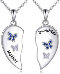 wholesale 925 Sterling Silver Butterfly Heart Necklace Set for Mom and Daughter - Matching Pendant Gift-Mother Daughter-Butterfly