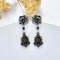 wholesale 925 Sterling Silver Gothic Punk Black Rose Stud Dangle Earrings with Onyx Gemstone Drops-0-1