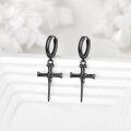 wholesale Black  Cross Nail Design Huggie Hoops for Men Women Norse Viking s 2 Pcs Set-0-2