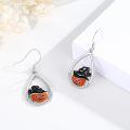 wholesale 925 Sterling Silver Crescent Moon with Cat and Stone Drop Earrings for Women - Halloween  Ideas-0-1