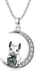 wholesale 925 Sterling Silver French Bulldog Moon Pendant Necklaces for Women Girls -0-0