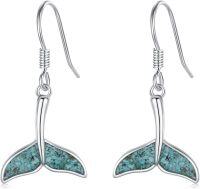 wholesale 925 Sterling Silver Turquoise Whale Tail Dangle Drop Earring for Women Beach Jewelry-Mermaid Tail