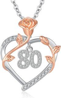 wholesale 925 Sterling Silver 80th Birthday Gifts for Women Daughter Wife Mom - Rose Flower Pendant Necklace-80th