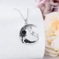 wholesale 925 Sterling Silver Crescent Moon Black Rose Bat Pendant Gothic Necklace -0-2