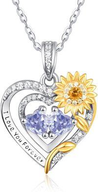 wholesale Sterling Silver 2 Birthstones Sunflower Heart Necklace for Women-06-06-Jun-Jun