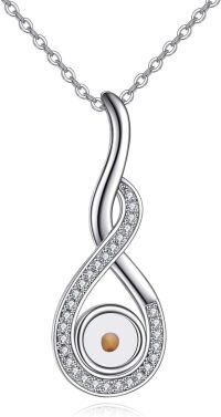 wholesale 925 Sterling Silver Infinity Necklace with Yellow Jade Stone and Cubic Zirconia Elements for Women's Fashion  48 Chain Length-Infinity Seed