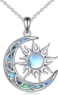 wholesale Sterling Silver Sun Moon Necklace w Blue Opal White Opal Abalone Labradorite Moonstone Gift for Teen Girls-abalone shell moon