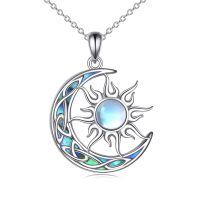 wholesale 925 Sterling Silver Sun & Moon Pendant with Blue and White Opals Labradorite Stone - Perfect Gift for Teenage Girls-abalone shell moon