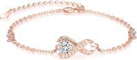 wholesale 925 Sterling Silver & Cubic Zirconia Breast Cancer Awareness Bracelet with Pink Ribbon Charm - Survivor-Rose Gold CZ Ribbon