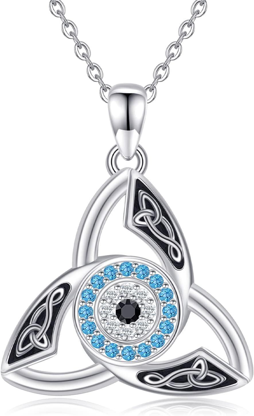 Sterling Silver Celtic Evil Eye Viking Pendant Necklace for Women Men-0-0