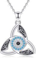 wholesale 925 Sterling Silver Celtic Trinity Knot Evil Eye Pendant Necklace with Blue Cubic Zirconia Stones for Women and Men-0-0